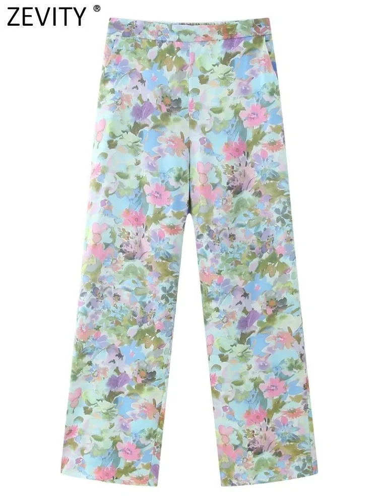 

ZEVITY новые женские модные милые мягкие атласные прямые брюки с цветочным принтом женские длинные брюки с эластичным поясом и боковыми карманами Mujer P3798