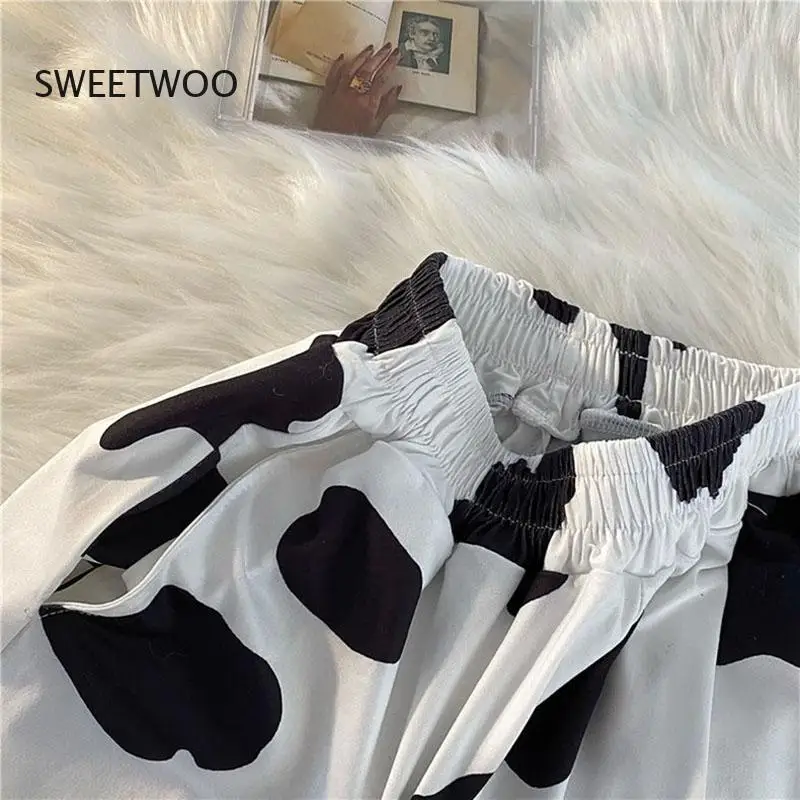 New Cow Print Sport Shorts Casual Style Streetwear Joggers Women Harajuku Sweatpants Straight Elastic High Waist Wide Leg Shorts