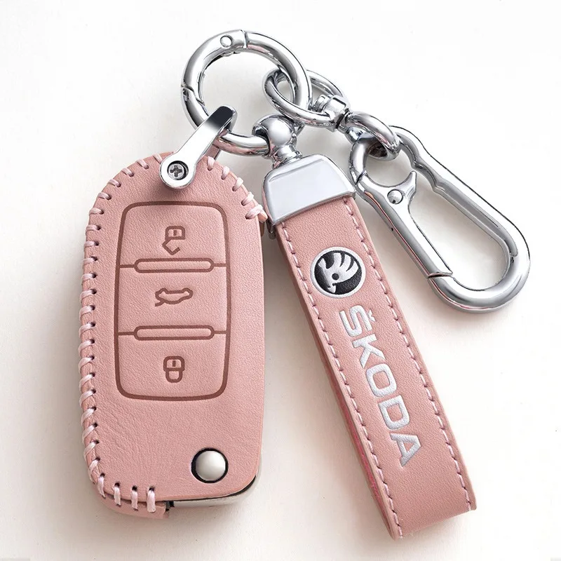 Кожаный автомобильный Стайлинг защитный чехол для ключей держатель брелока Skoda