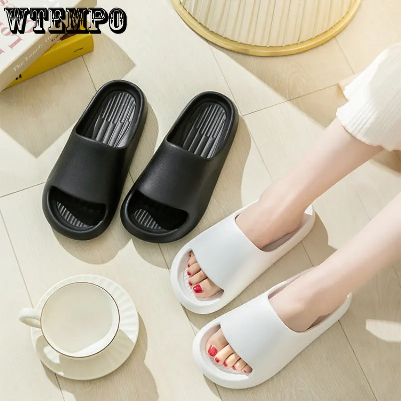 WTEMPO Summer Soft Slippers Fashion Thick Platform Non-slip Lightweight Slides Couples Silent Solid Color Sandals Wholesale