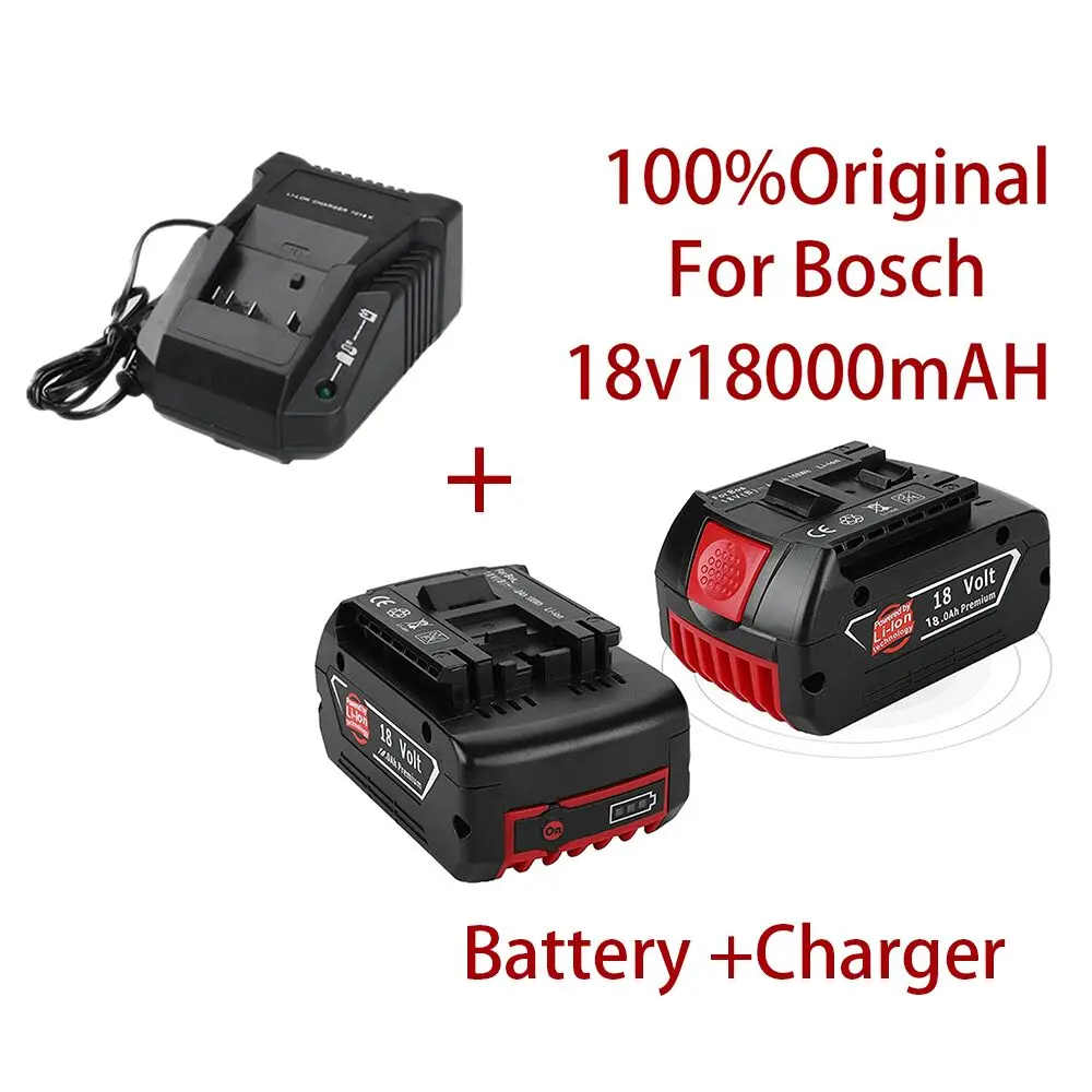 

100% Оригинальный 18V1800 0 мАч перезаряжаемый аккумулятор для Bosch 18v181.0ah резервная портативная запасная батарея со светодиодным индикатором и зарядным устройством 3а