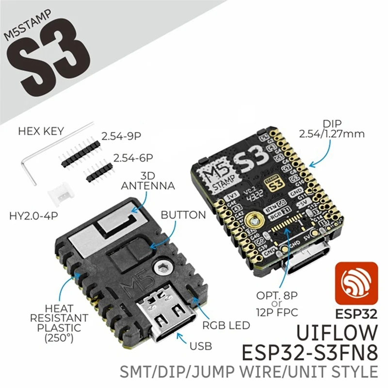Модуль M5stamp ESP32S3 STAMPS3 Встроенный основной модуль управления ESP32-S3FN8 Чип Макетная
