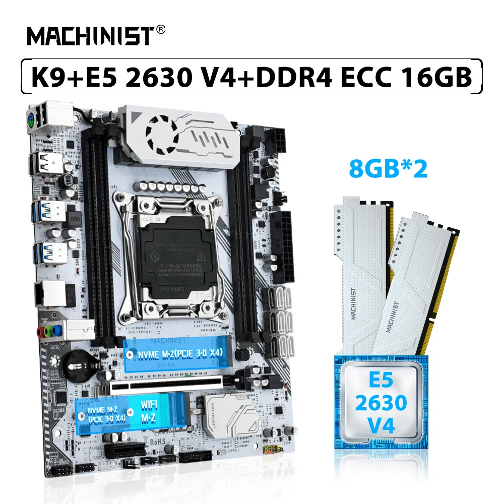 

MACHINIST X99 K9 Motherboard Set LGA 2011-3 Kit Xeon E5 2630 V4 CPU Processor 16GB=2*8GB ECC DDR4 Memory RAM NVME M.2 WIFI M.2