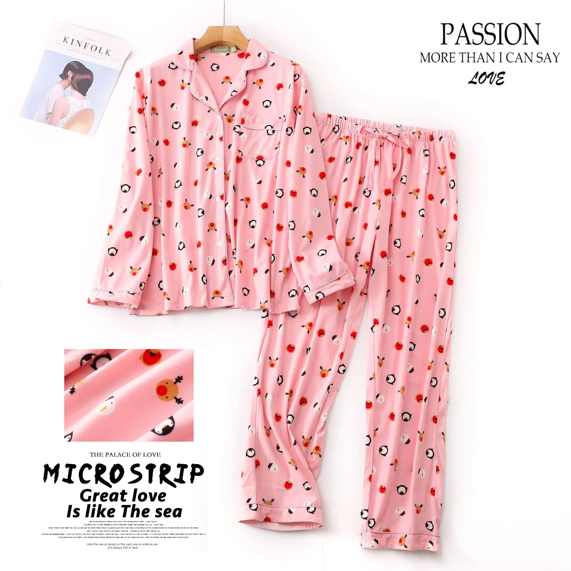 Ladies Knitted Flannel Pajamas Long Sleeve Pants Autumn And Winter Home Clothing Set Womens Pajamas Sleepwear Pajama Set