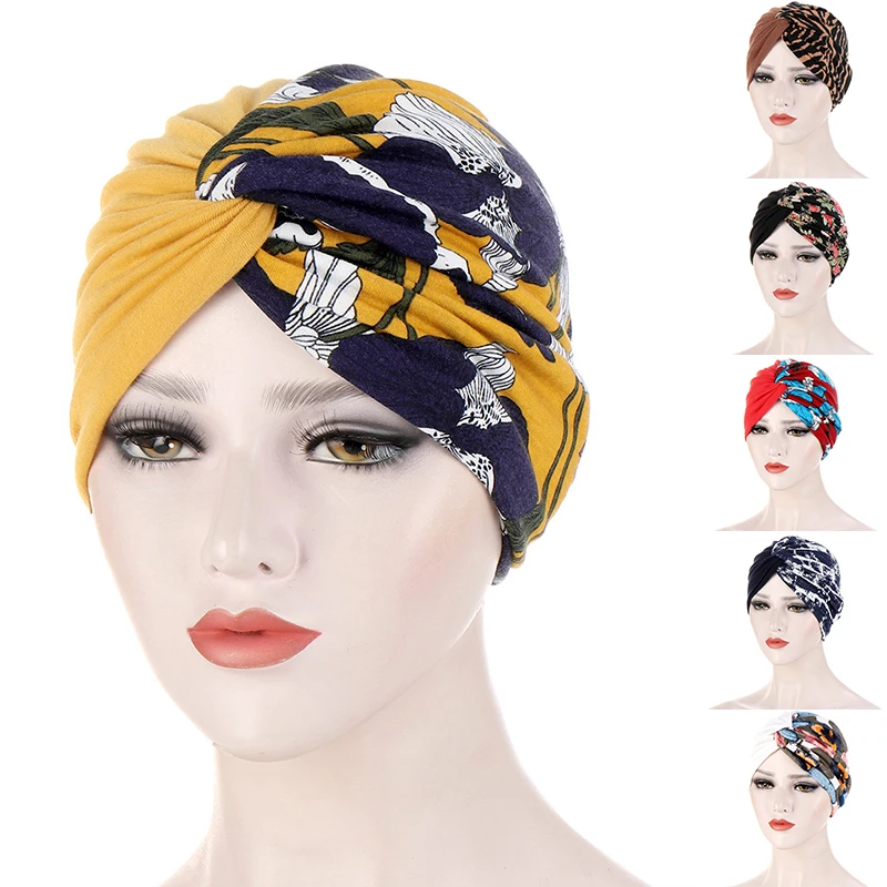 

Newly women Soft Floral Print Cotton Women Turban Fashion Banadans Cancer Headwrap Chemo Cap Head Wrap Hair Accessories