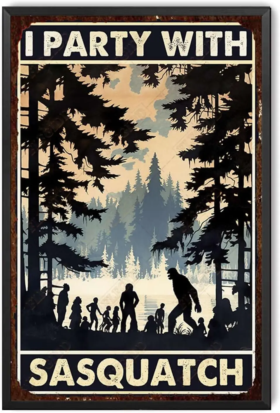 FLFGIDD Ретро жестяная вывеска для кемпинга и вечеринки Bigfoot I с Sasquatch спальни