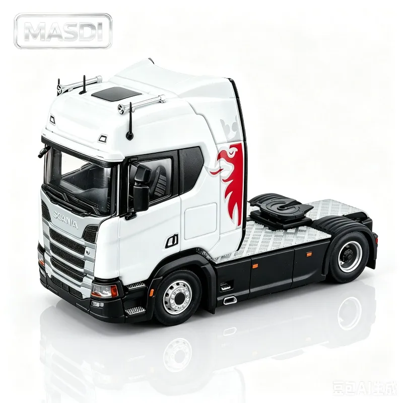Фото MASDI 1:64 Модель грузовика Scania R500 с прицепом, литая под давлением, из сплава, статическая модель, коллекционная, малая масштабная модель, подарок для мальчиков. №1