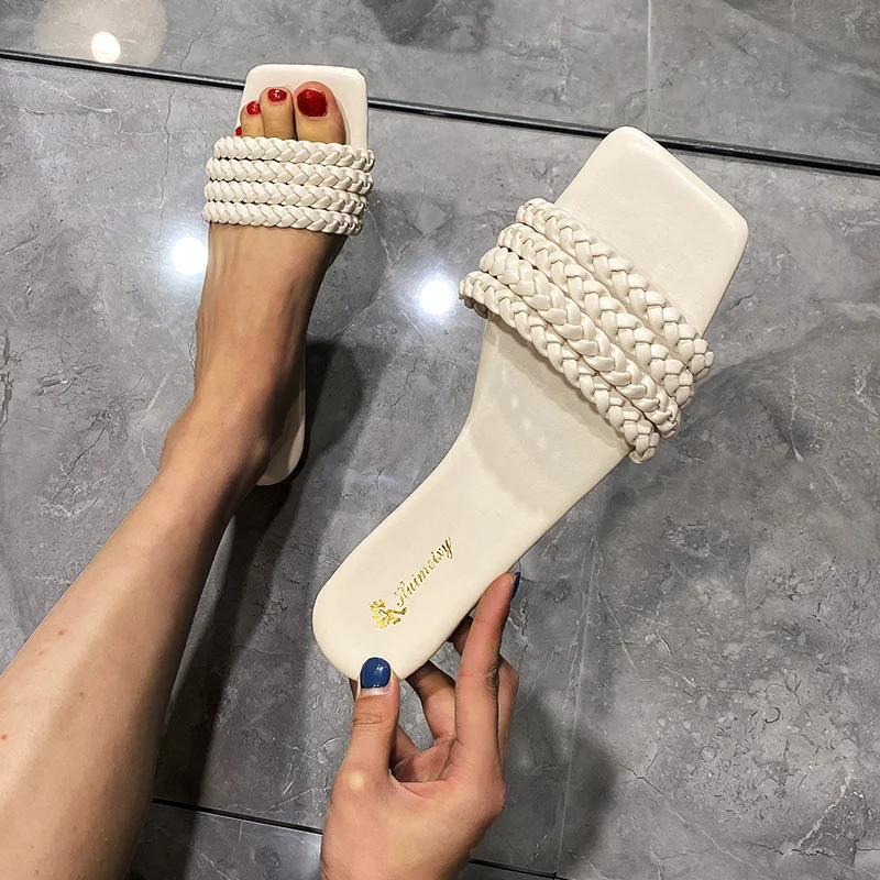 Women Slippers 2023 New Simple Casual Beach Slipper Fashion Canvas Open Toe Flat Flip Flops Slides Summer Outwear Ladies Slipper