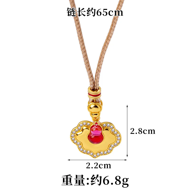 Фото Женская подвеска Red Green Jade-Like Ruyi из 24-каратного золота AU999 — прочная и гладкая подвесная петля, подходит для ожерелья, свободного покроя. №3