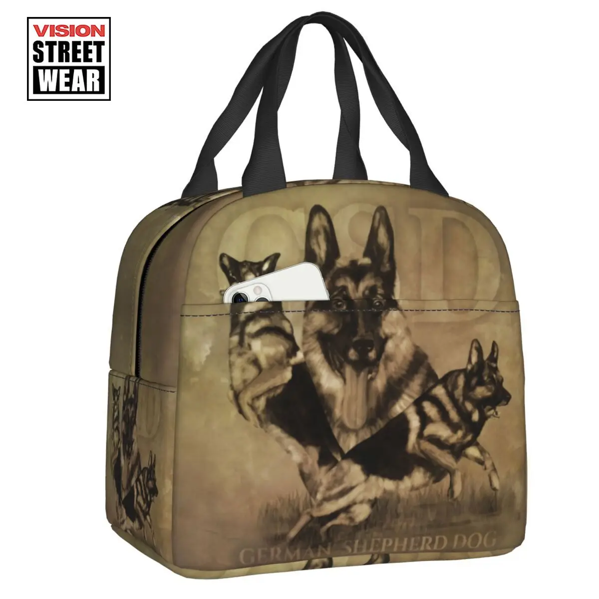 

2023 New Cute German Shepherd Lunch Boxes Leakproof Alsatian Wolf Dog Thermal Cooler Food Insulated Lunch Bag Office Work