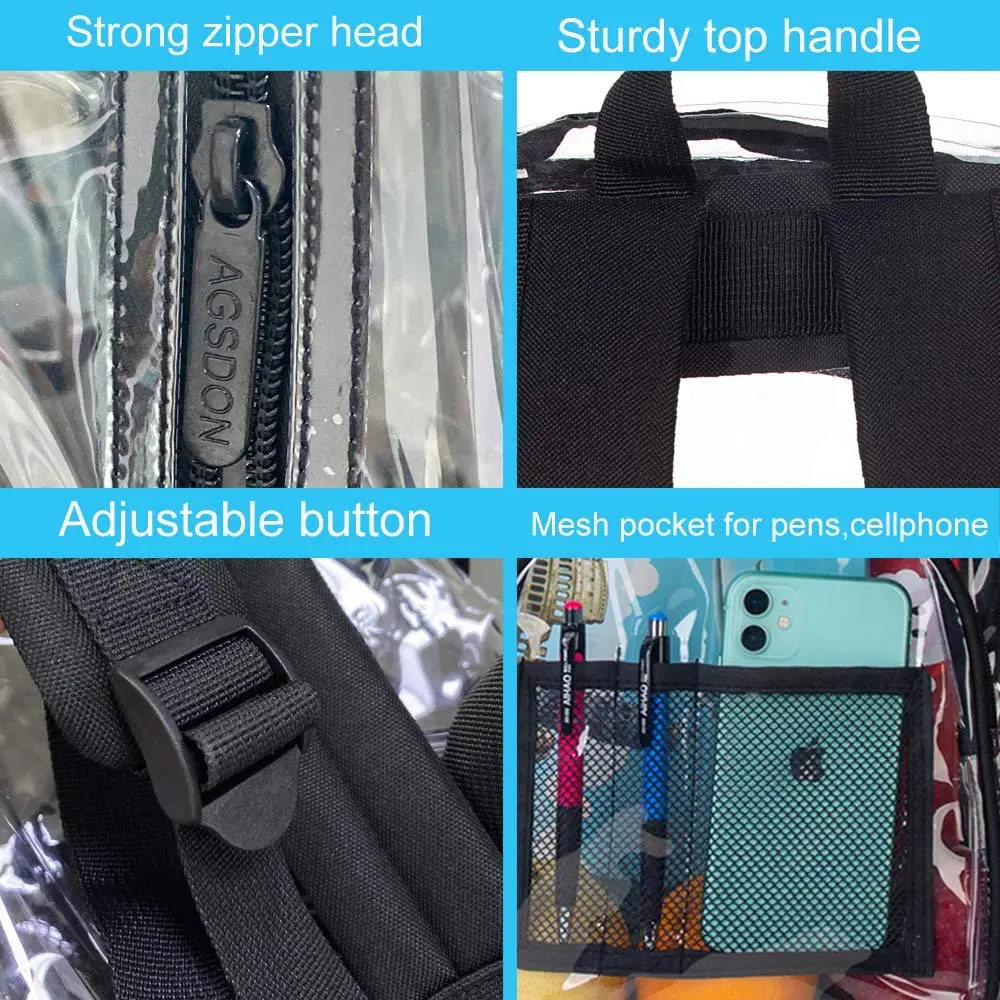 Clear Backpack, Heavy Duty Transparent Bookbag, See Through School Bag - Purple