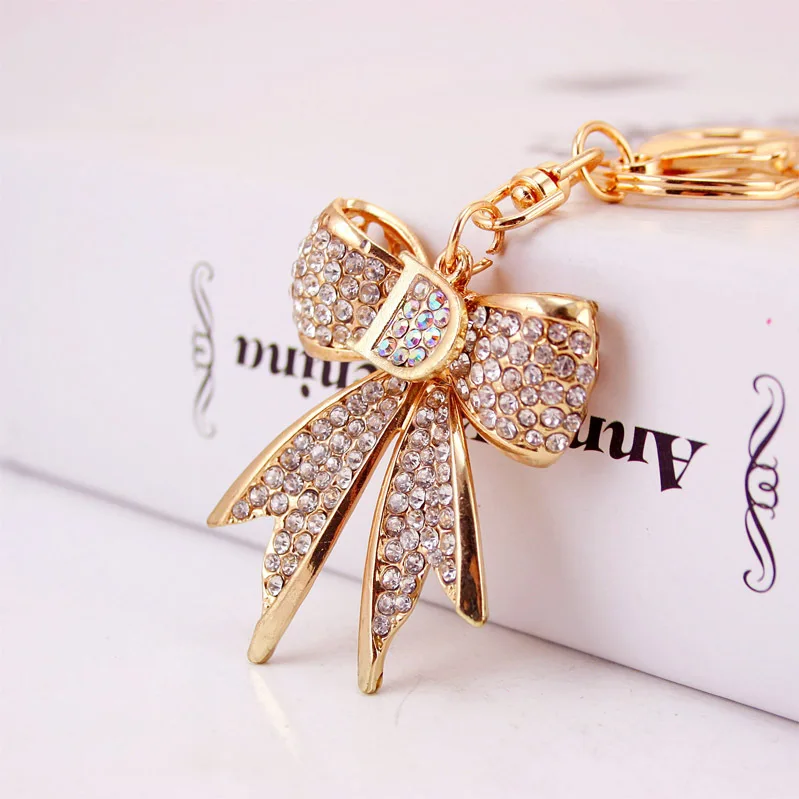 

10pcs/lot woman rhinestone bowknot keychain lady fashion bowknot key ring