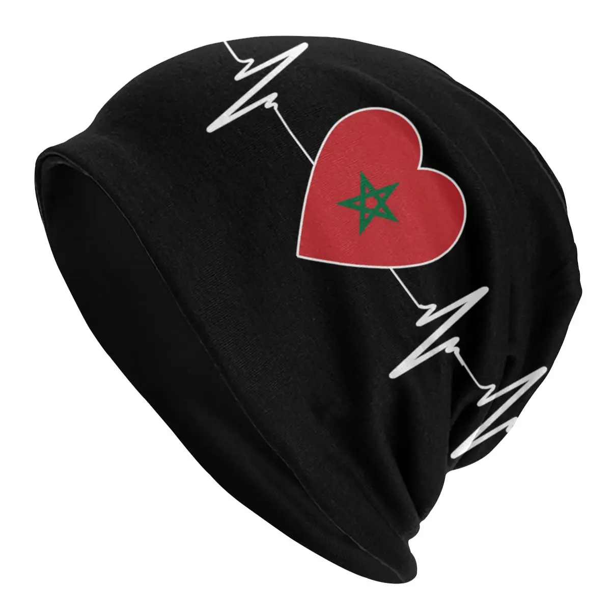 

Heartbeat Morocco Flag Bonnet Femme Hip Hop Knit Hat For Men Women Warm Winter Moroccan Heart Family Skullies Beanies Caps