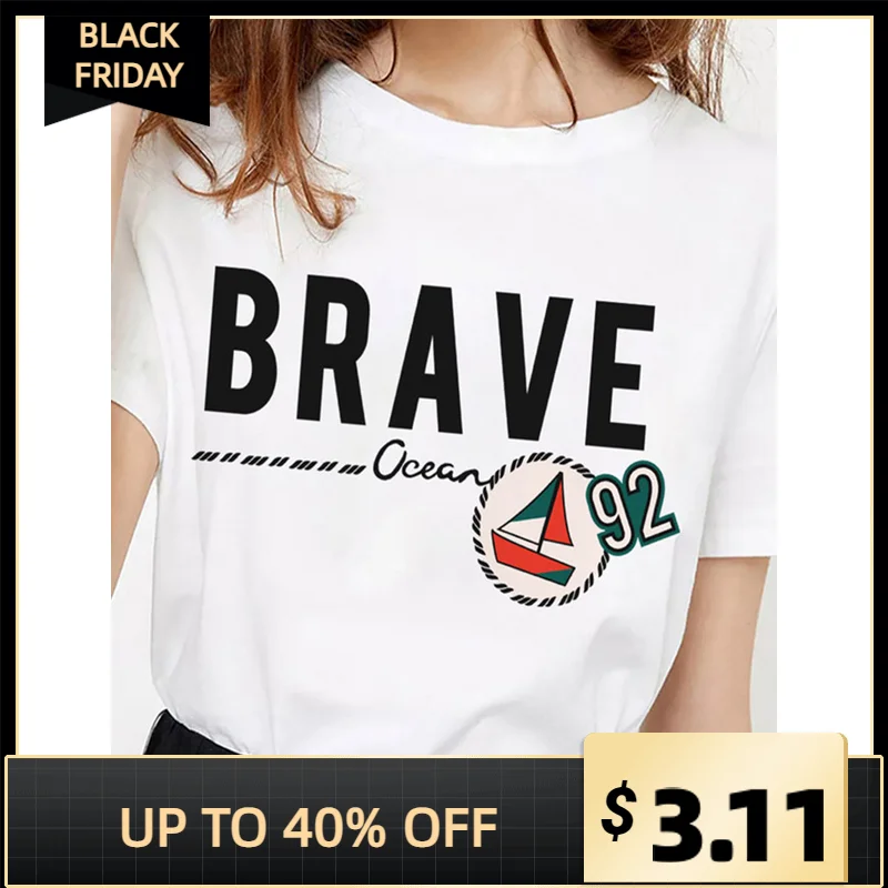 

Brave Girl T-shirts For Woman O-neck Tops Ladies Casual Basic Short Sleeves Shirt White Tshirt Summer Female Cartoon Printed