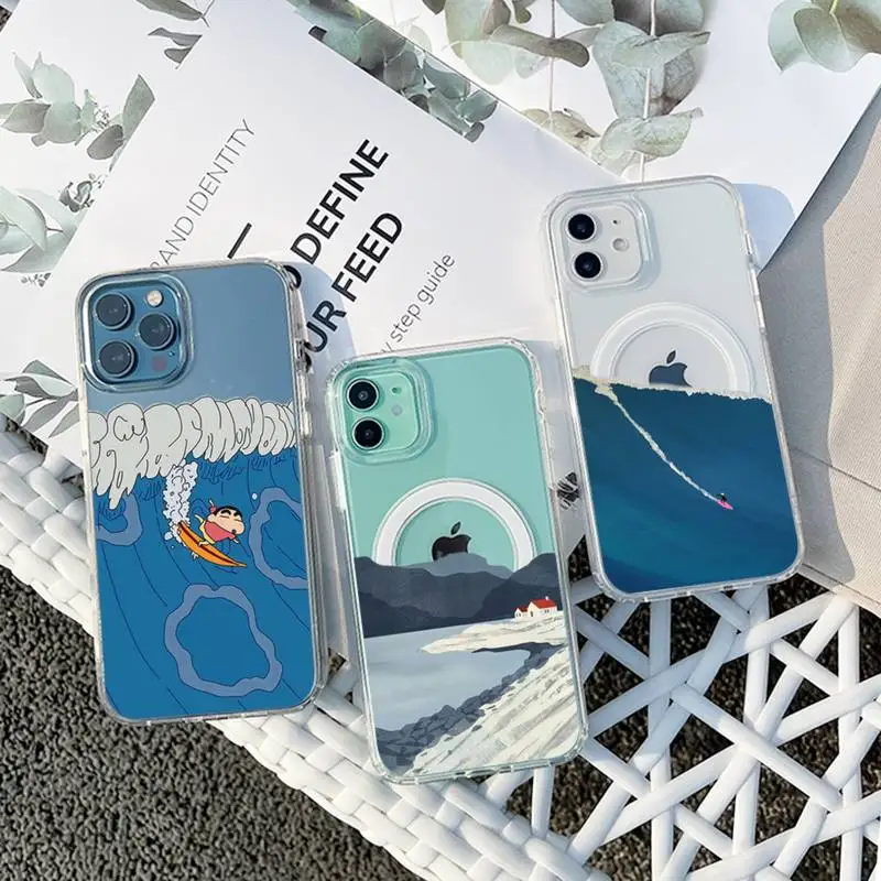 

Surfing Mountaineering Scenery Phone Case For iPhone 13 12 11 Mini Pro Max transparent Super Magnetic MagSafe Cover