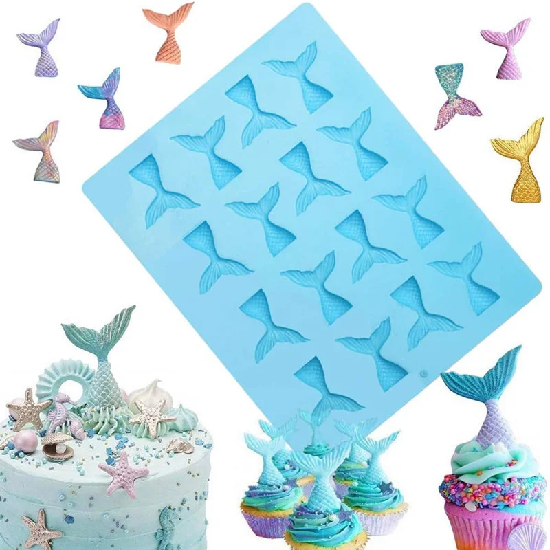 16 Grids Christening Mermaid  Tail Silicone Mold Fishtail Fondant Cupcake Cake Decorating Baking Tools Soap Mold Fish Fork Tail