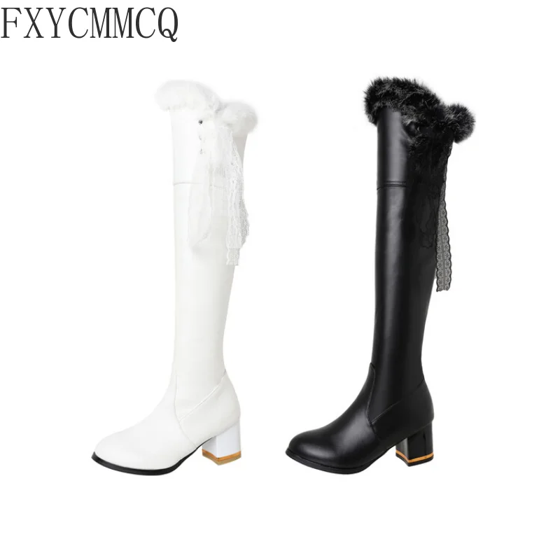 FXYCMMCQ 2022 Autumn/Winter Round Toe High-heeled Thick Velvet Elastic Boots Temperament All-match High-heeled Women's BootsF637