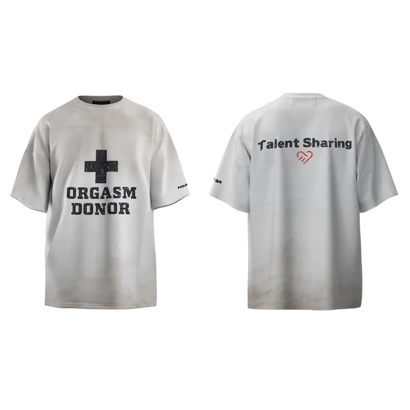 Фото Футболка Grailz 26ss с эффектом потертости, окрашенная в технике Mud-Dyed, с коротким рукавом, круглым вырезом, оверсайз, повседневная №4