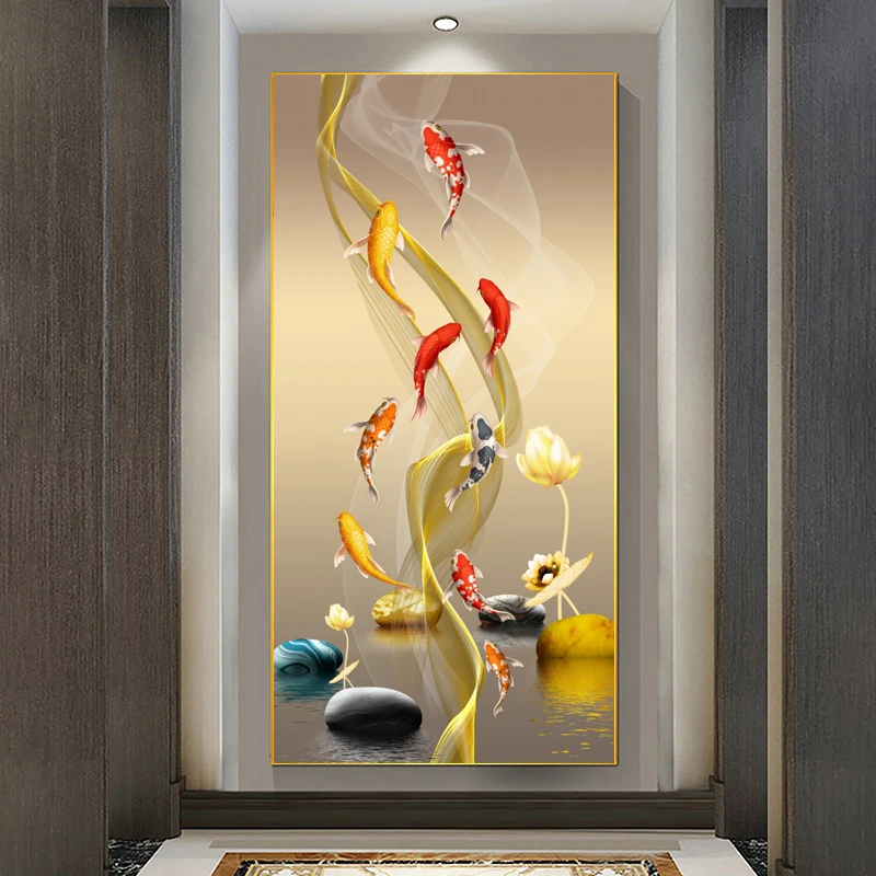 Скандинавские постеры с рыбой кои настенные художественные картины животными