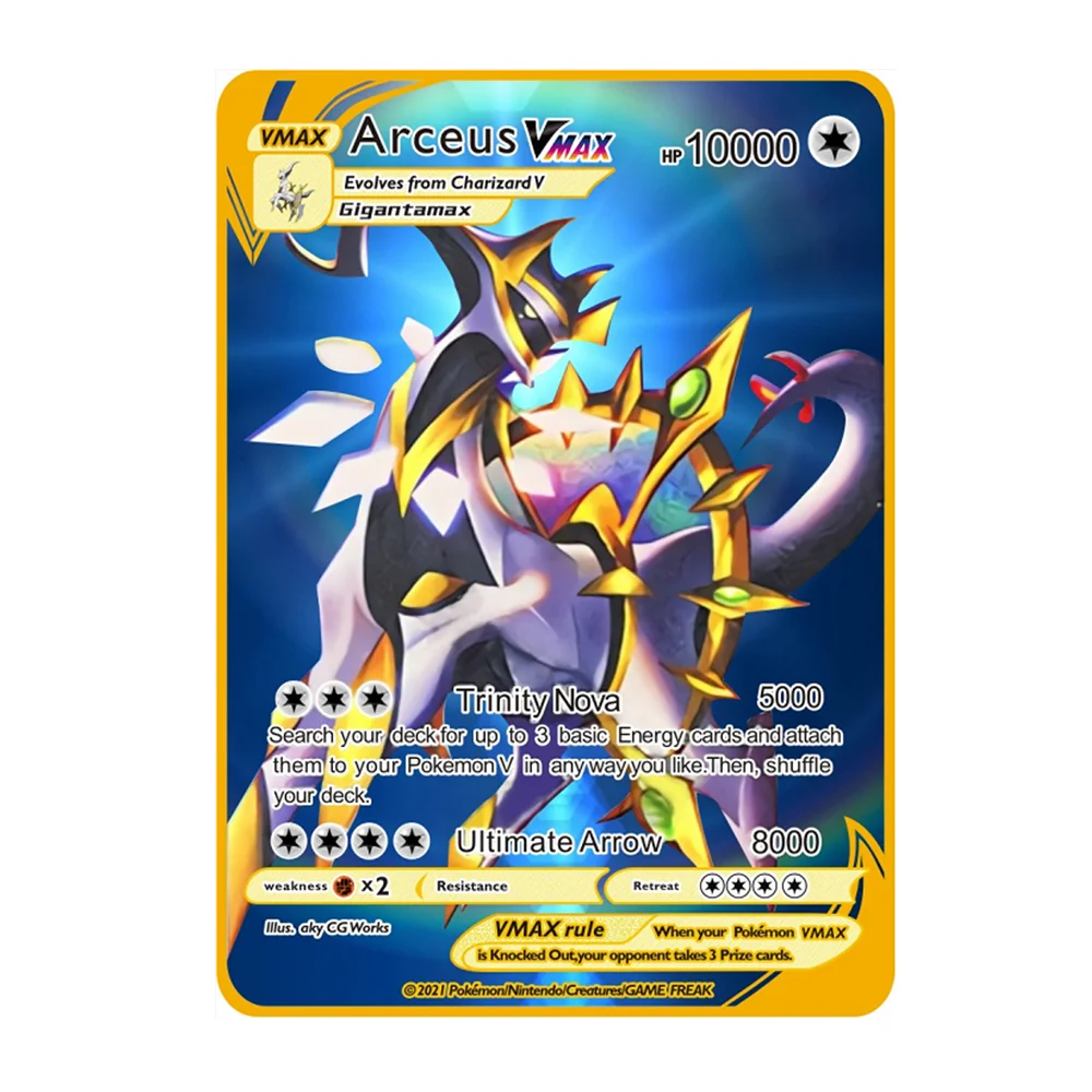 

10000 point arceus vmax pokemon metal cards DIY card pikachu charizard golden limited edition kids gift game collection cards