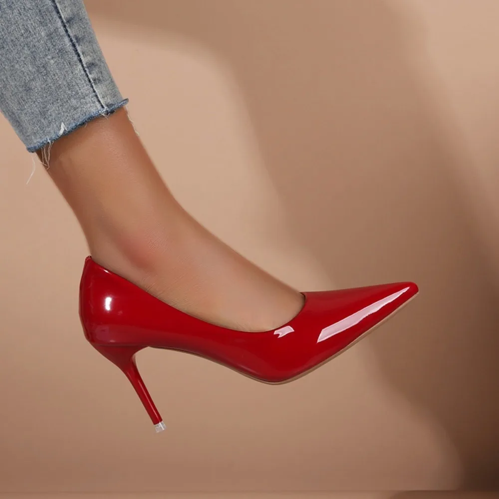 zapatos de charol cristal para mujer tacones elegantes y sencillos altos delgados individuales