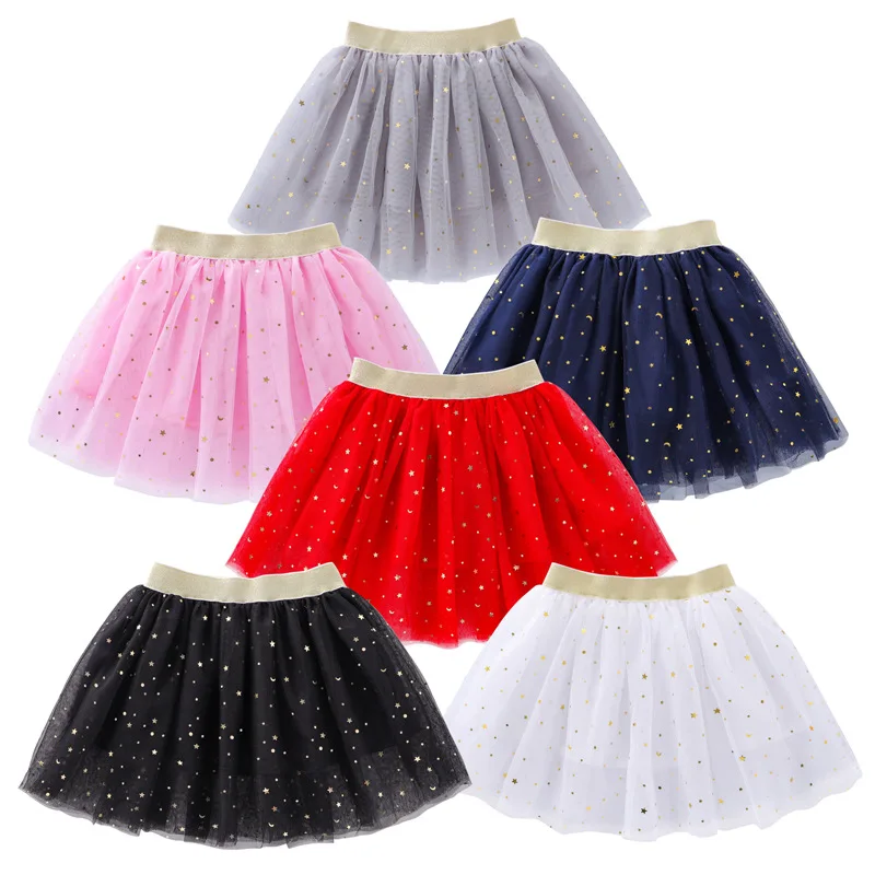 

Pink Kids Mesh Miniskirts Girls Princess Clothes Stars Glitter Dance Ballet Sequin Party Girl Faldas Elastic Tutu Skirt Girls