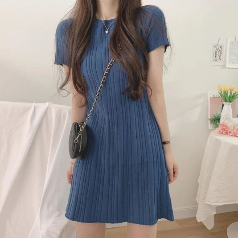 

Big Size Women Clothing Oversized Dress Summer Female O-Neck Knitted Dress Ladies Thin Medium-long Length Dresses Vestidos G157