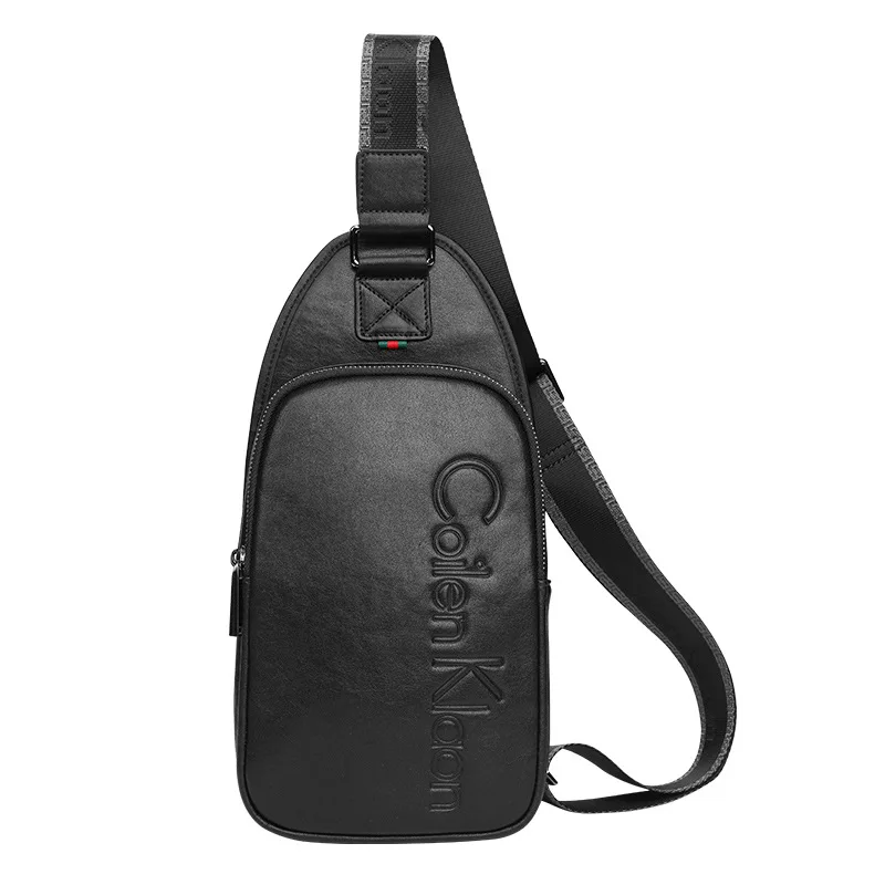 Новинка 2022 нагрудная сумка черная однотонная кожаная мужская через плечо