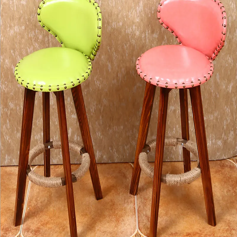 

Solid Wood Bar Chair Bar Chair Retro American Modern Simple High Stool Front Desk Leisure Rotating Creative Bar Stool