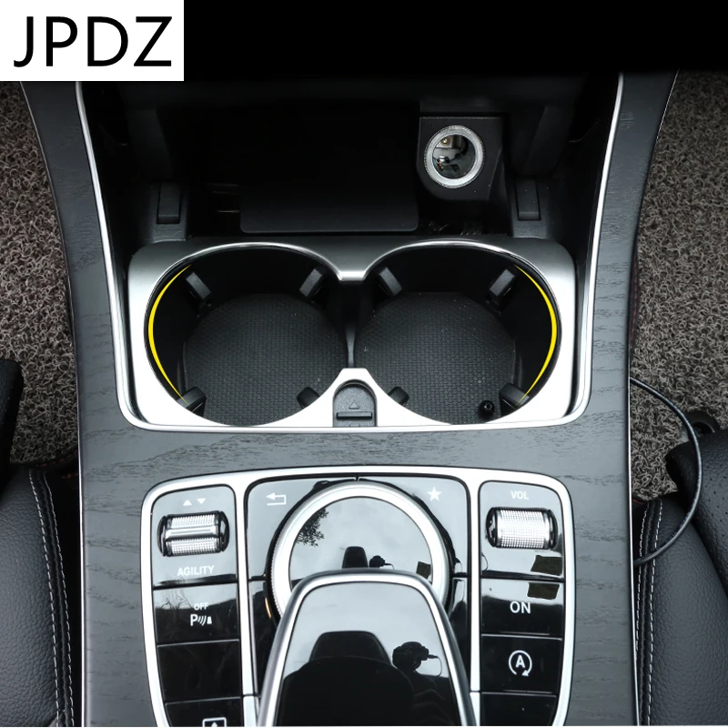 

For Mercedes Benz C Class W205 Car Styling Inner Control Gear Shift Panel Water Cup Holder Cover Trim strip Sticker Accessories