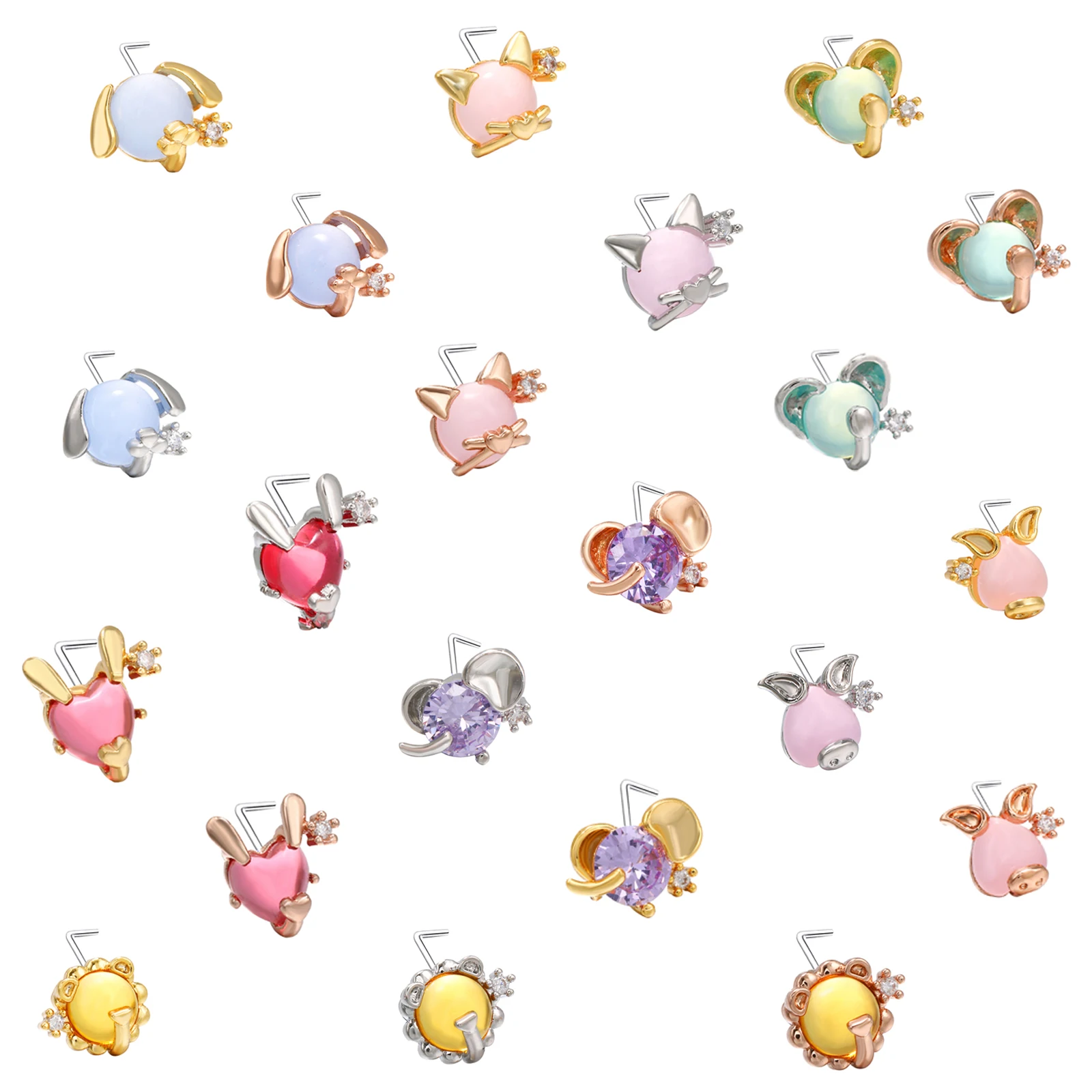 

Delicate Sugical Steel Nose Rings Cute Cat L Shape Nose Stud Dog Nose Piercing Jewelry for Women