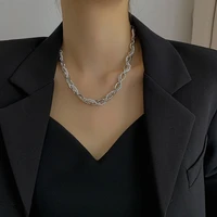 minar luxury simulated pearl twist chain necklaces for women silver color mixed hollow chunky link chokers necklace punk jewelry