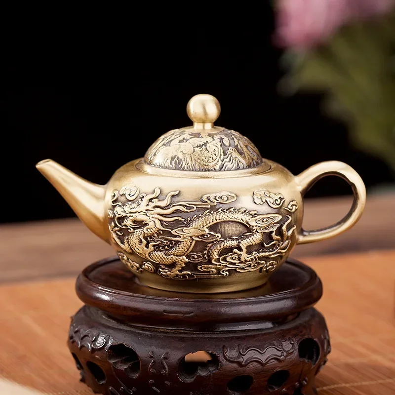 Латунный винтажный дракон феникс Chengxiang чайный горшок для офиса маленькие