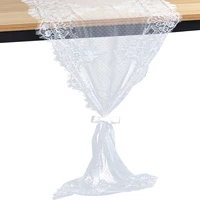 White Floral Lace Table Runner Rose Table Cloth Chair Sash Dinner Banquet Baptism Wedding Party Table Decoration 300cm