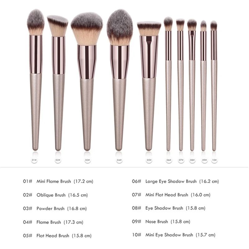 

10PCS Makeup Brushes Beauty Tools Champagne Gold Foundation Brushes Eye Shadow Brushes