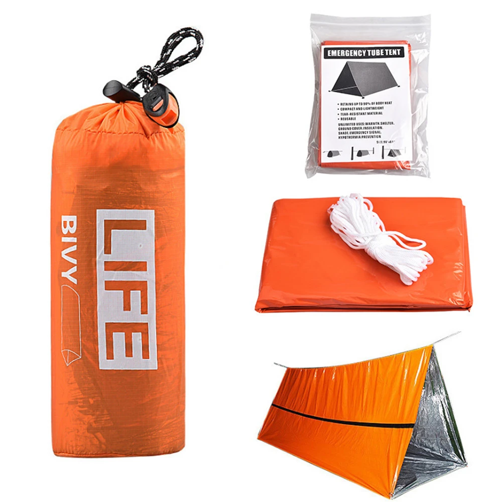 

Emergency Shelter Tent Waterproof Thermal Blanket Rescue Survival Kit SOS Sleeping Bag Survival Tube Emergency Tent Whistle