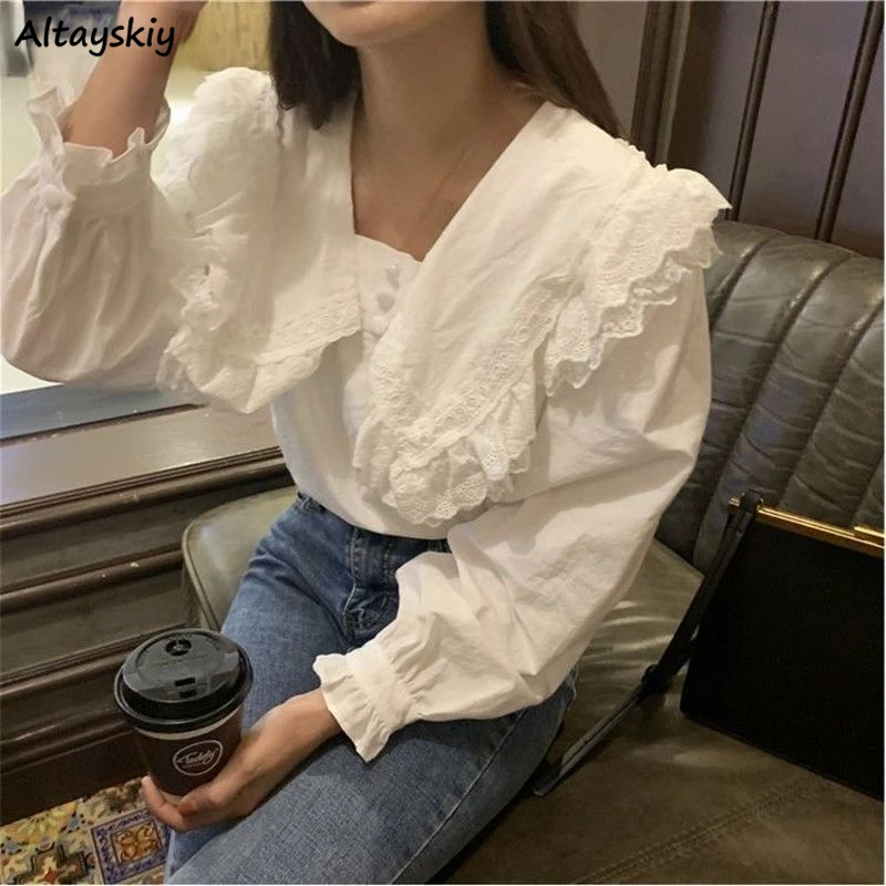 

Retro Blouses Women Sweet Korean Style Romantic Tops Spring Teens Students Long Sleeve Dating Feminino Y2k Cozy Clothes Tender
