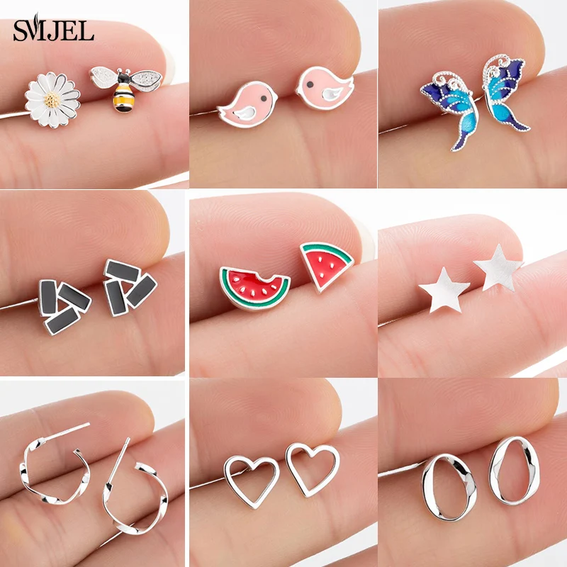 

100% Стерлинговое Серебро 925 пробы, эмалированная искусственная кожа для женщин, девочек, арбуз, розовая птица, Маргаритка, фотошпильки, детск...