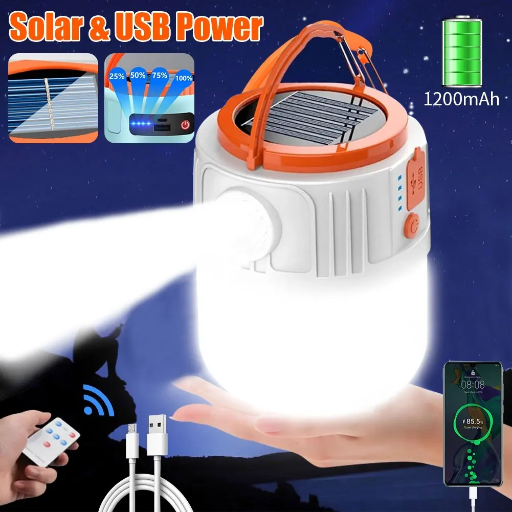 

V65 Solar Powered USB Rechargeable 300lm LED Camping Lanterns 6 Gears Waterproof Portable Outdoor Hiking Searchlight Lights