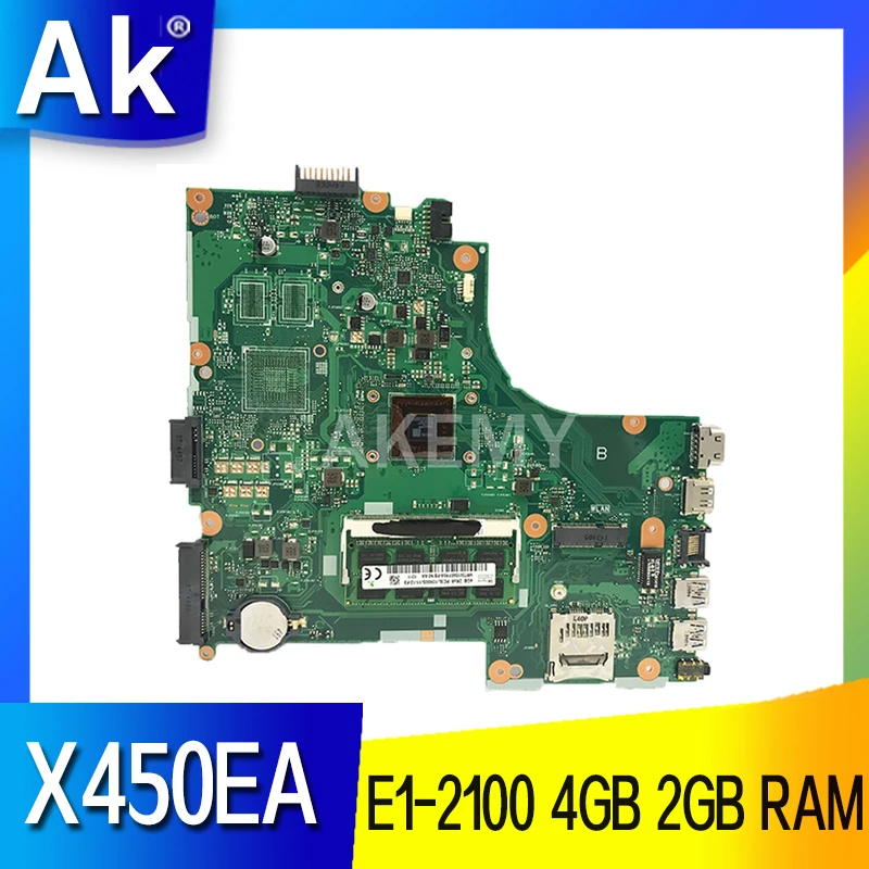 

X450EA Notebook Mainboard with E1-2100 CPU 4GB 2GB RAM for ASUS X450EA X450E X450EP X452EA X452E A452E Laptop Motherboard