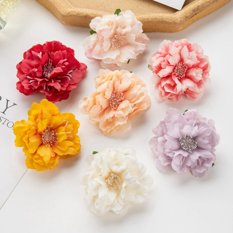 

10Pcs Artificial Silk Peony Flowers Scrapbook Diy Fake Stamen Heads for Home Wedding Decor Christmas Indoor Outdoor Flowers Wall