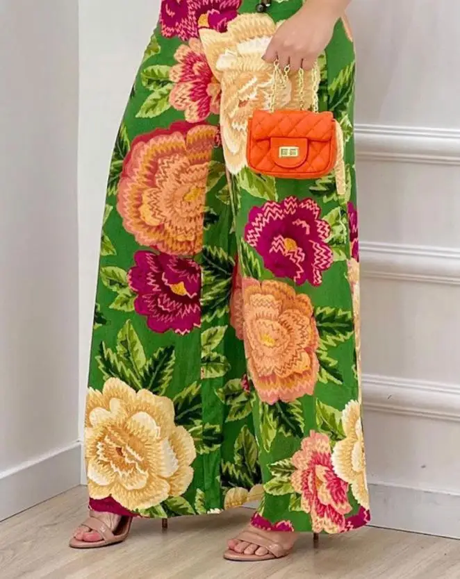 Женский комбинезон с тропическим принтом повседневный Свободный на одно плечо