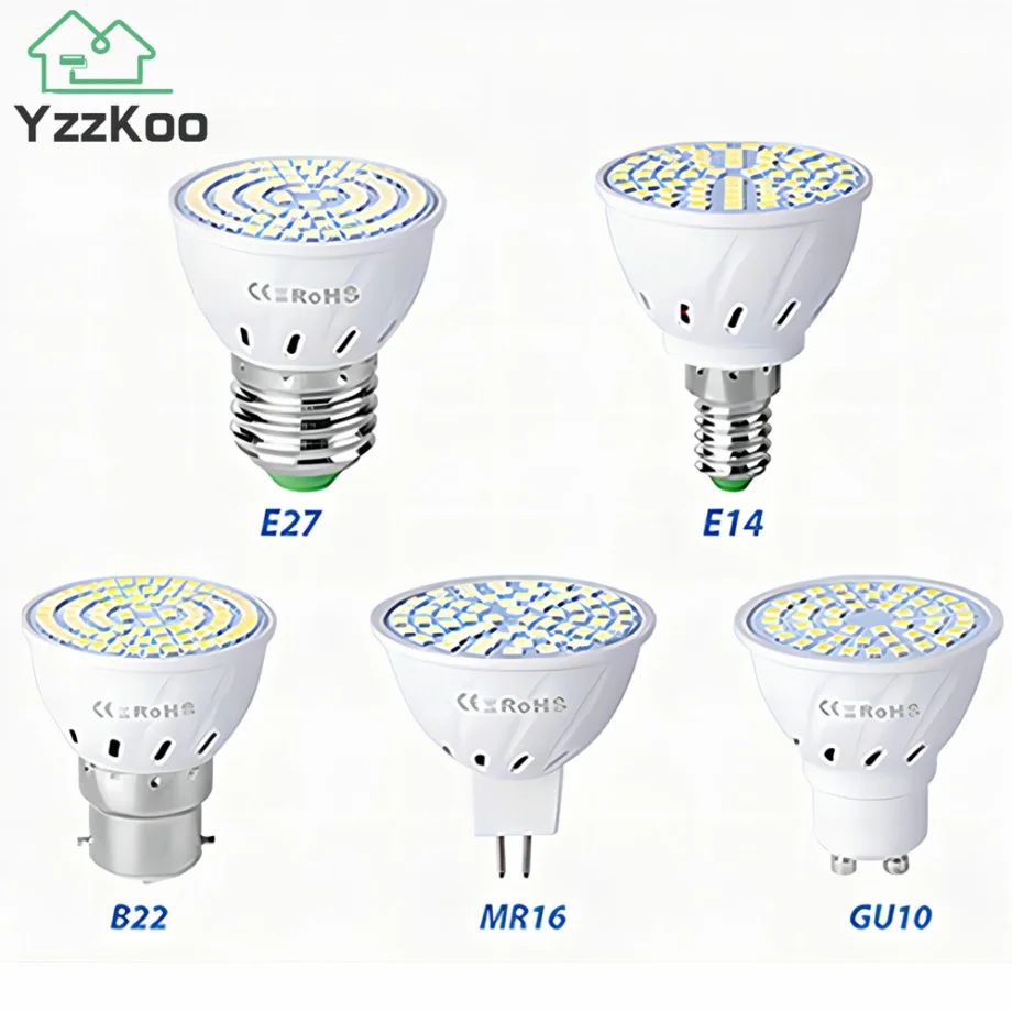 

YzzKoo GU10 LED E27 Lamp E14 Spotlight Bulb 48 60 80 Leds Lampara 220V GU 10 Bombillas Led MR16 Lampada Spot Light B22 5W 7W 9W