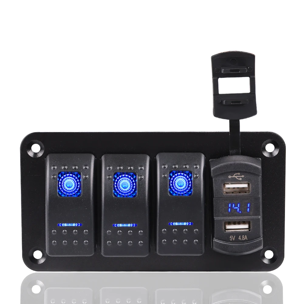 

Car Rocker Switch Panel Dual USB Port Waterproof Circuit Breaker LED Voltmeter 12V ON Off Toggle Switch panel Car Marine