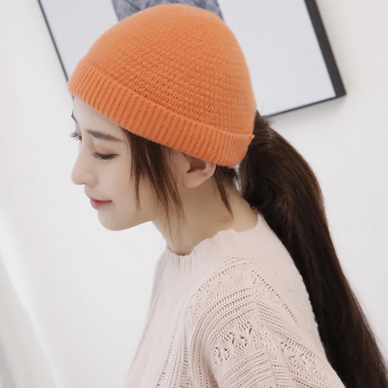 

Милая осенне-зимняя вязаная шапка для женщин, однотонная теплая Регулируемая Шапка-бини, повседневная, для улицы