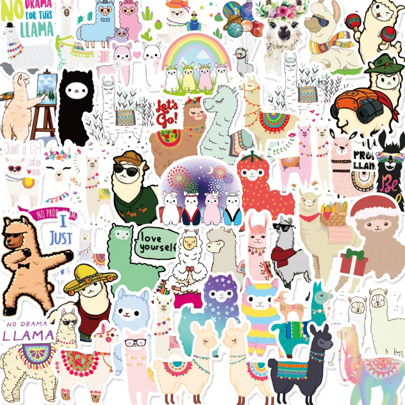 1 50 Alpacas 2 Llamas Cartoon Stickers Cute Waterproof Kids Toys Stationery Decorative Mobile DIY Craft Label Decals Laptop