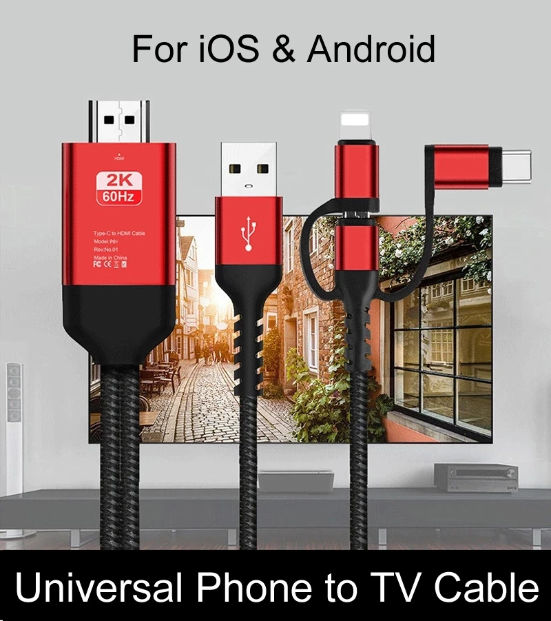 Кабель-адаптер 3-в-1 с Micro USB Type-C на HDMI Lightning для IPhone X 6 7 8 IPad Samsung S8 S9 IOS Android телефона ТВ