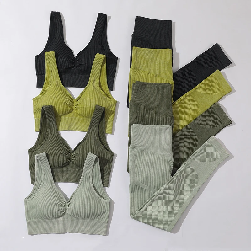 Женский спортивный костюм из топа и леггинсов бесшовный для йоги двух предметов |