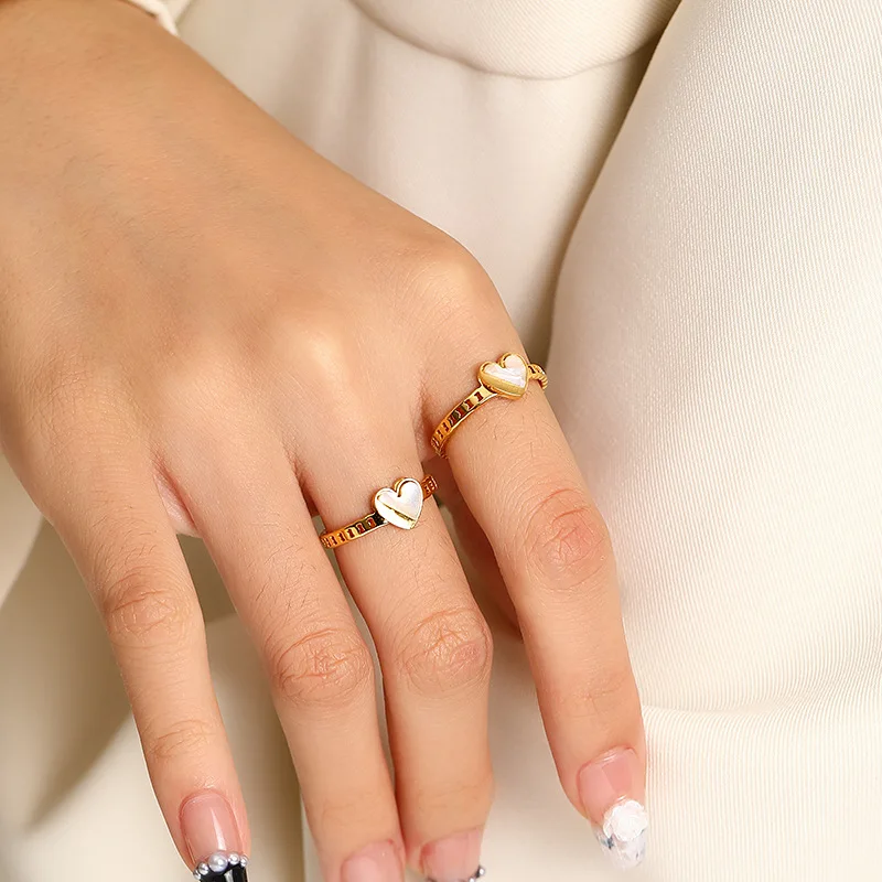 

Punk Style White Color Shell Heart Love Rings For Women Vintage 316l Stainless Steel Male Jewelry Wholesale Items In Bulk