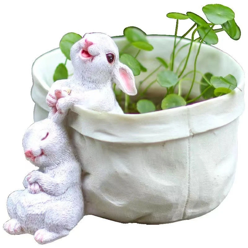 

Rabbit Flower Pot Resin Pocket Bunny Succulent Planter with Drain Hole for Outdoor Garden Balcony Decoration Gift Supply 87HB